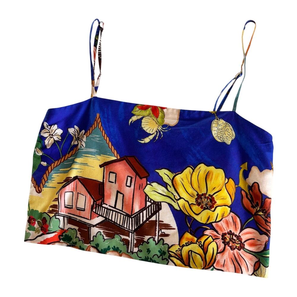 Antonio Melani Coastal Ocean Print Square Neck Crop Top Women’s Size 0 NEW